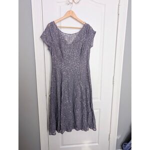 Ignite Evenings Womens Purple Sequin Lace A-Line Cocktail Dress Size 16 9119129